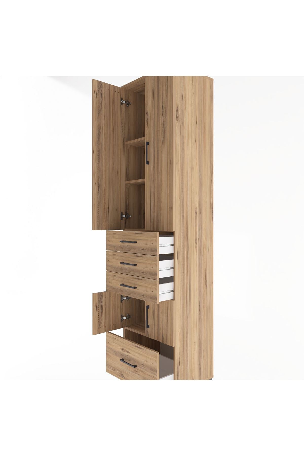 Hyperion Dolap 4 Raflı 4 Çekmeceli 4 Kapaklı 60x44x243 Çam-Çam