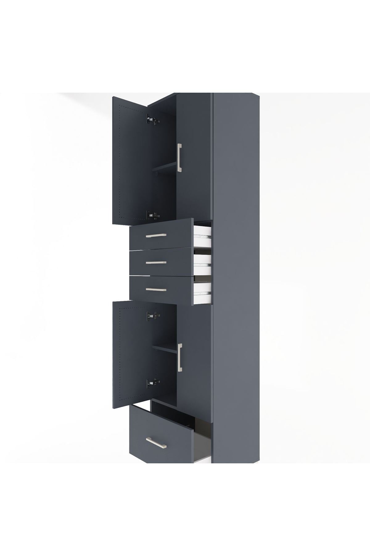 Hyperion Dolap 4 Raflı 4 Çekmeceli 4 Kapaklı 60x44x243 Antrasit-Antrasit