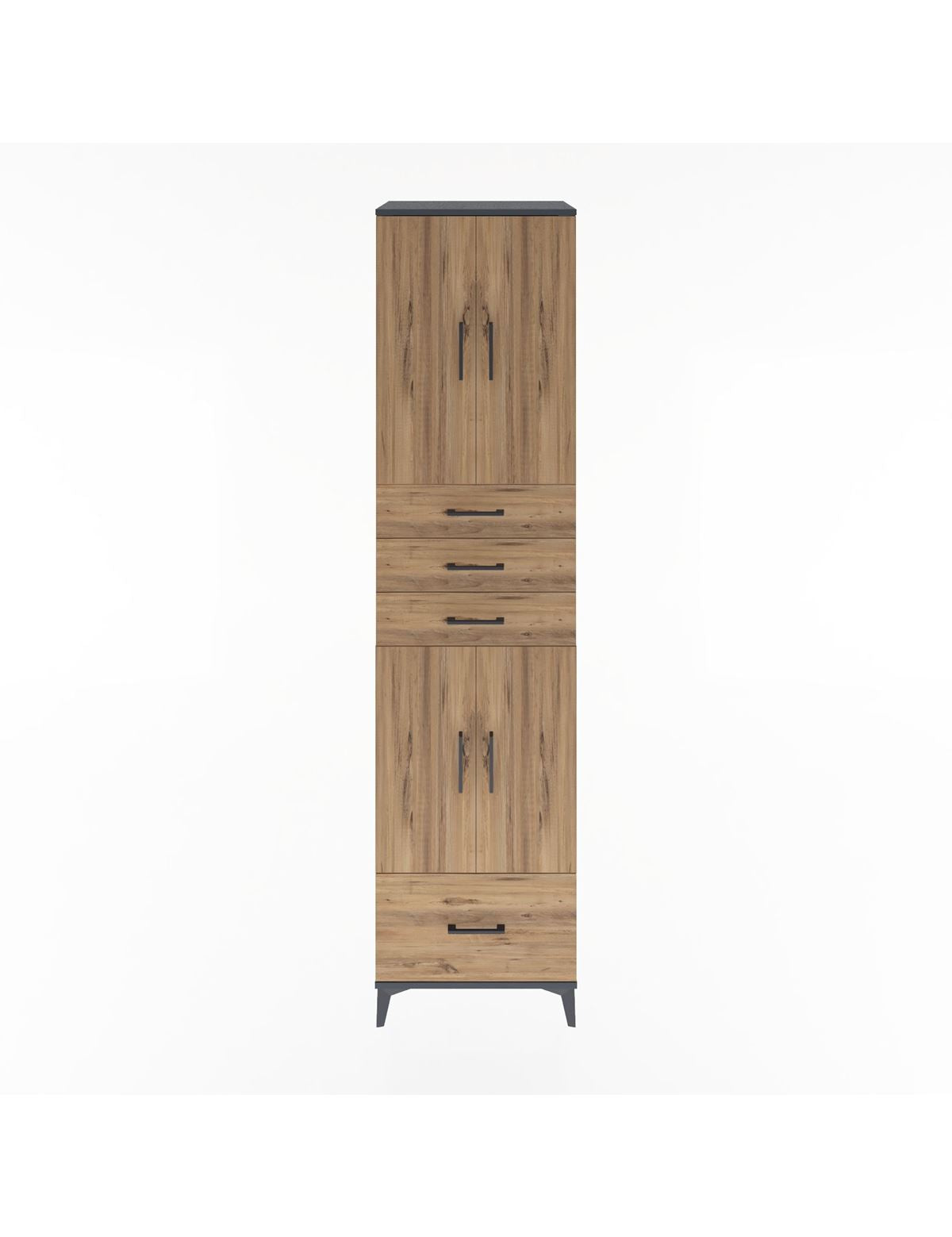 Hyperion Dolap 4 Raflı 4 Çekmeceli 4 Kapaklı 60x44x243 Antrasit-Çam