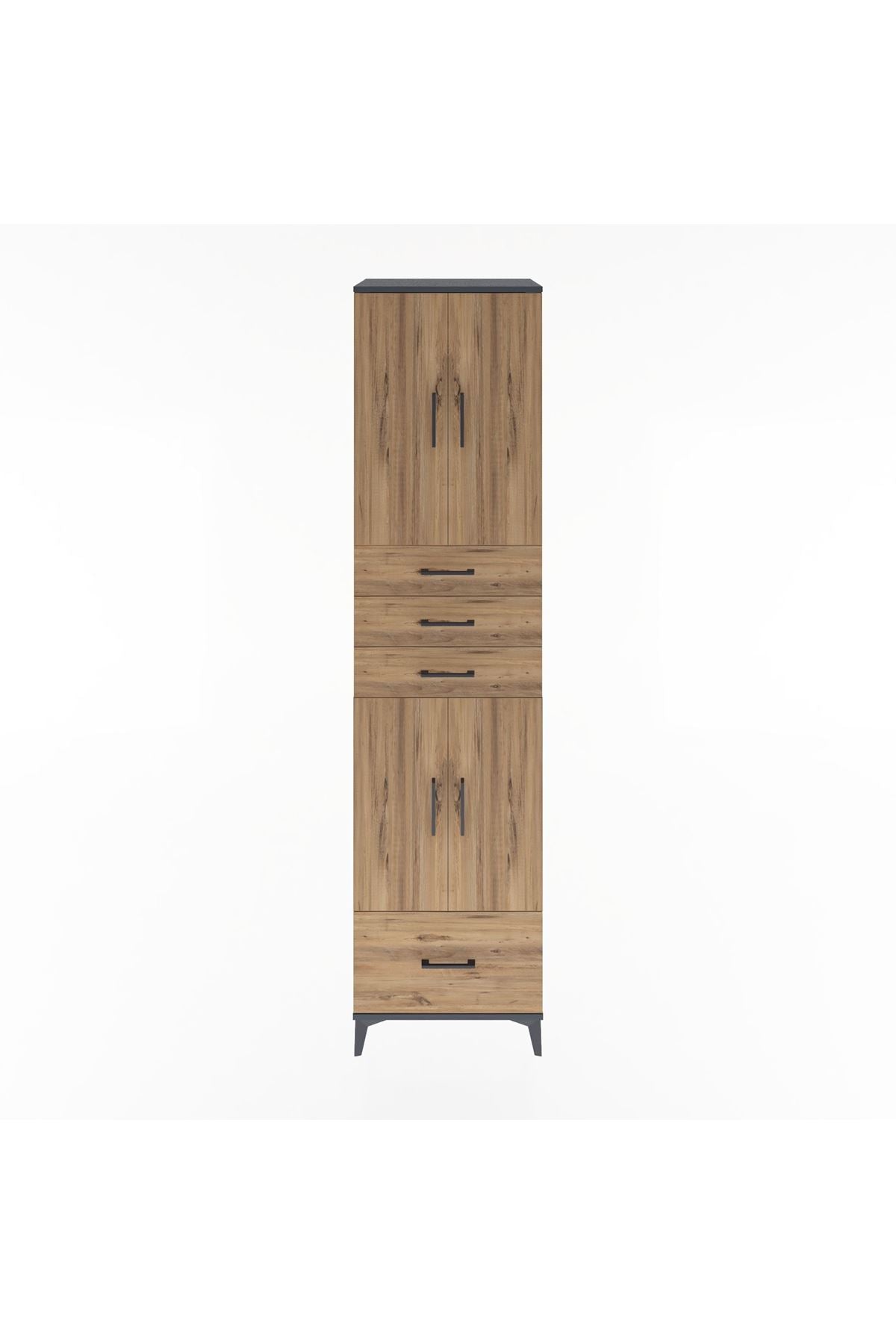 Hyperion Dolap 4 Raflı 4 Çekmeceli 4 Kapaklı 60x44x243 Antrasit-Çam