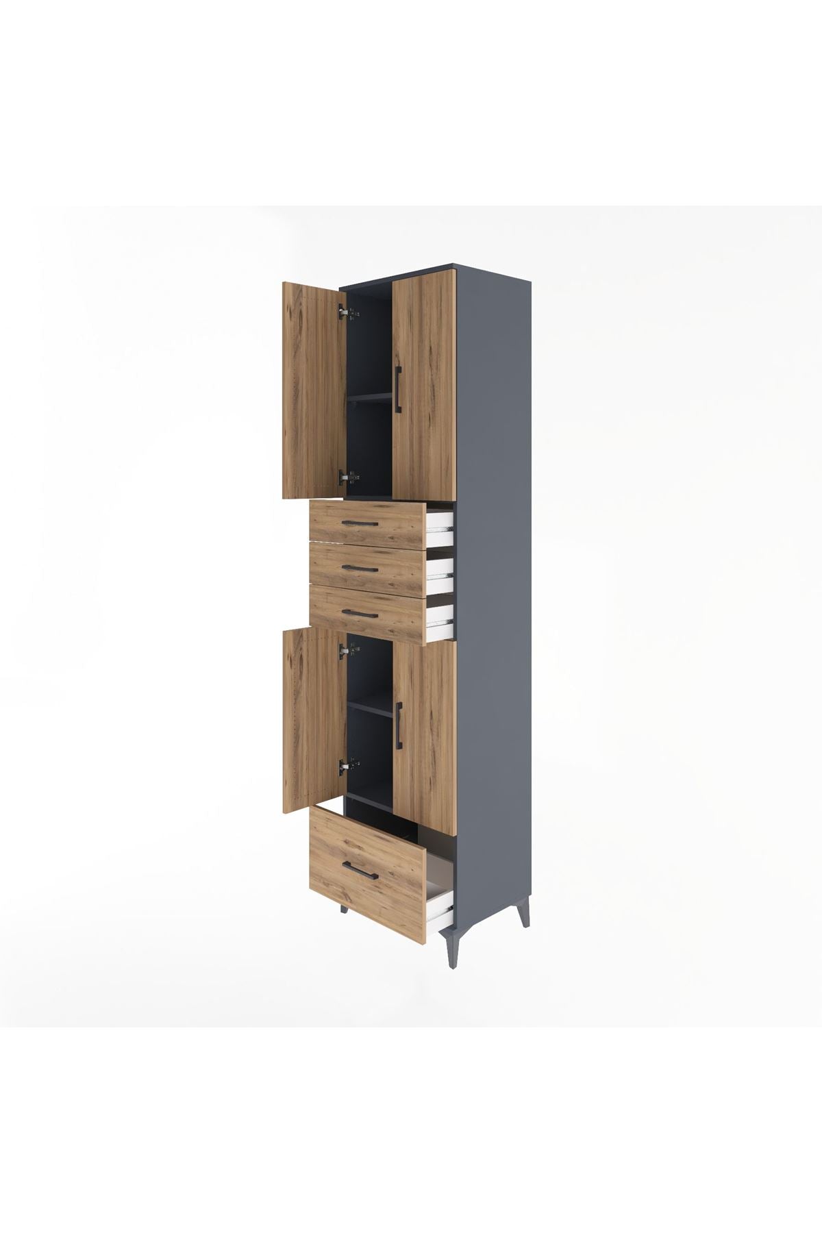 Hyperion Dolap 4 Raflı 4 Çekmeceli 4 Kapaklı 60x44x243 Antrasit-Çam