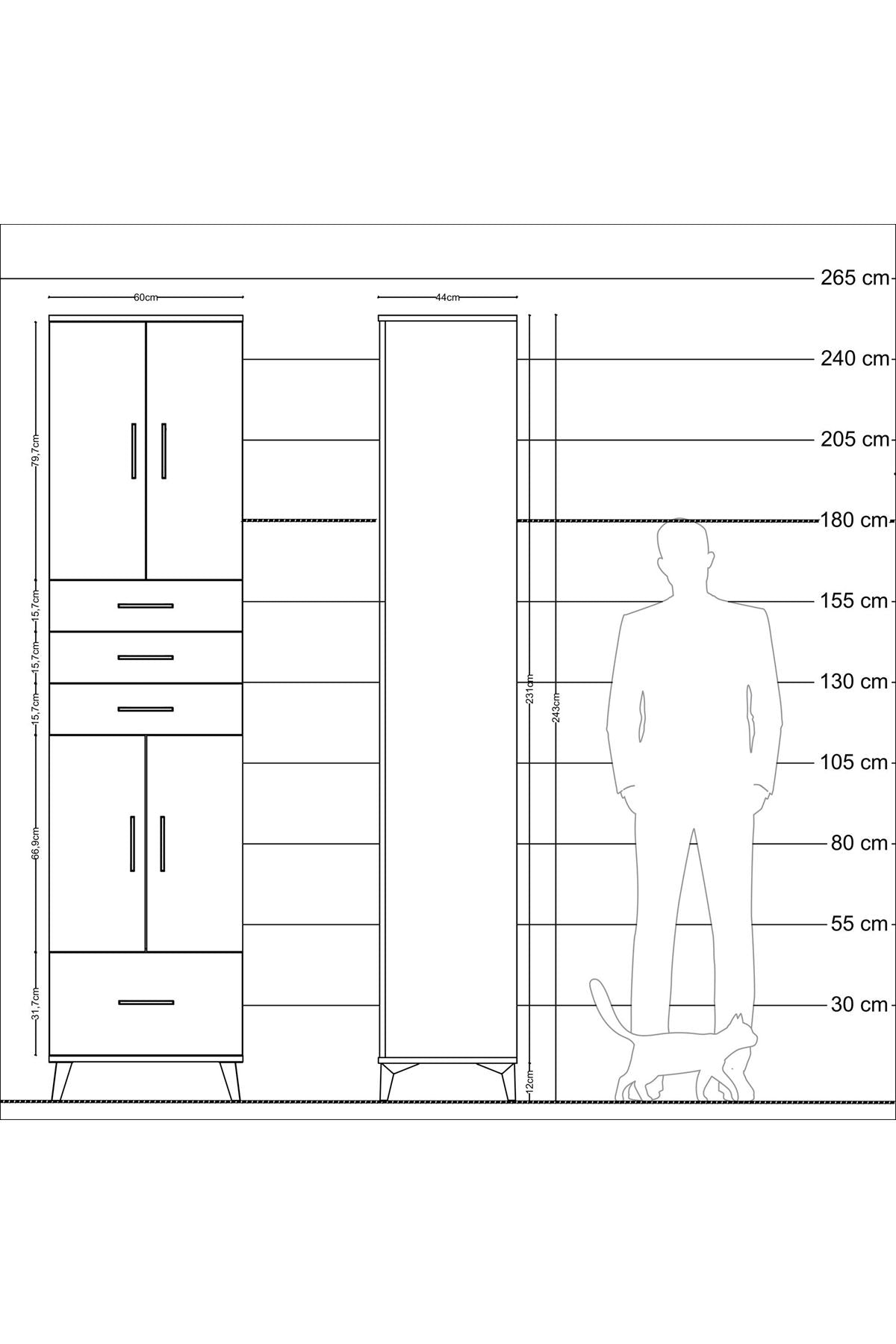 Hyperion Dolap 4 Raflı 4 Çekmeceli 4 Kapaklı 60x44x243 Antrasit-Çam