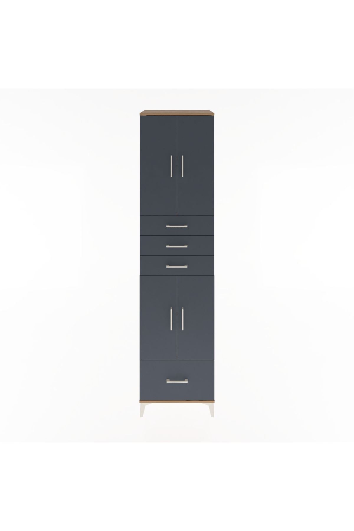 Hyperion Dolap 4 Raflı 4 Çekmeceli 4 Kapaklı 60x44x243 Çam-Antrasit