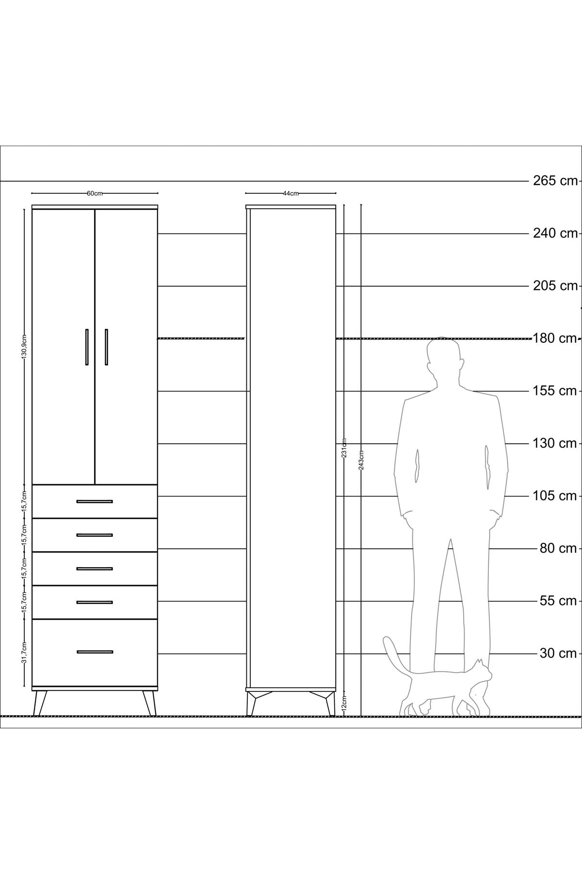 Hyperion Dolap 4 Raflı 5 Çekmeceli 2 Kapaklı 60x44x243 Aytaşı-Çam