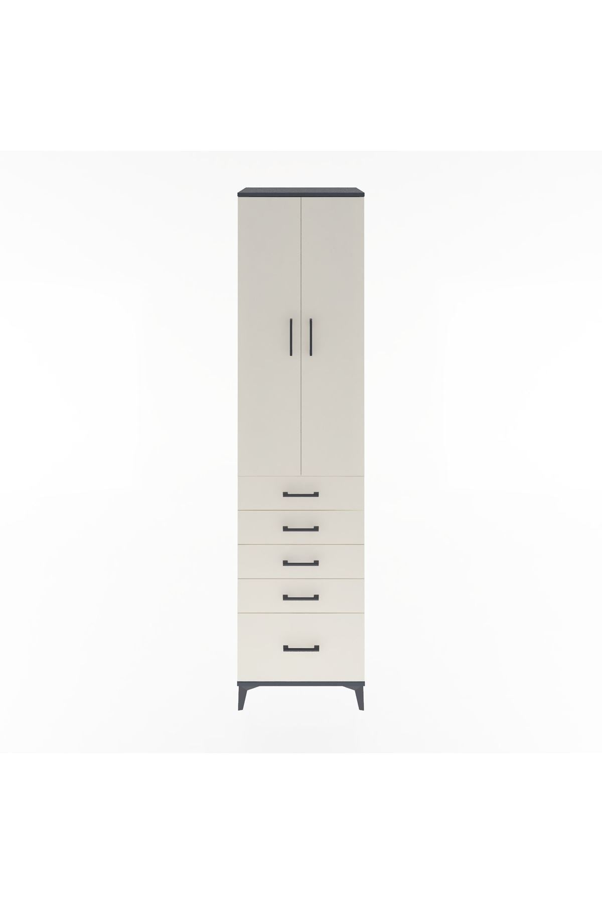 Hyperion Dolap 4 Raflı 5 Çekmeceli 2 Kapaklı 60x44x243 Antrasit-Aytaşı