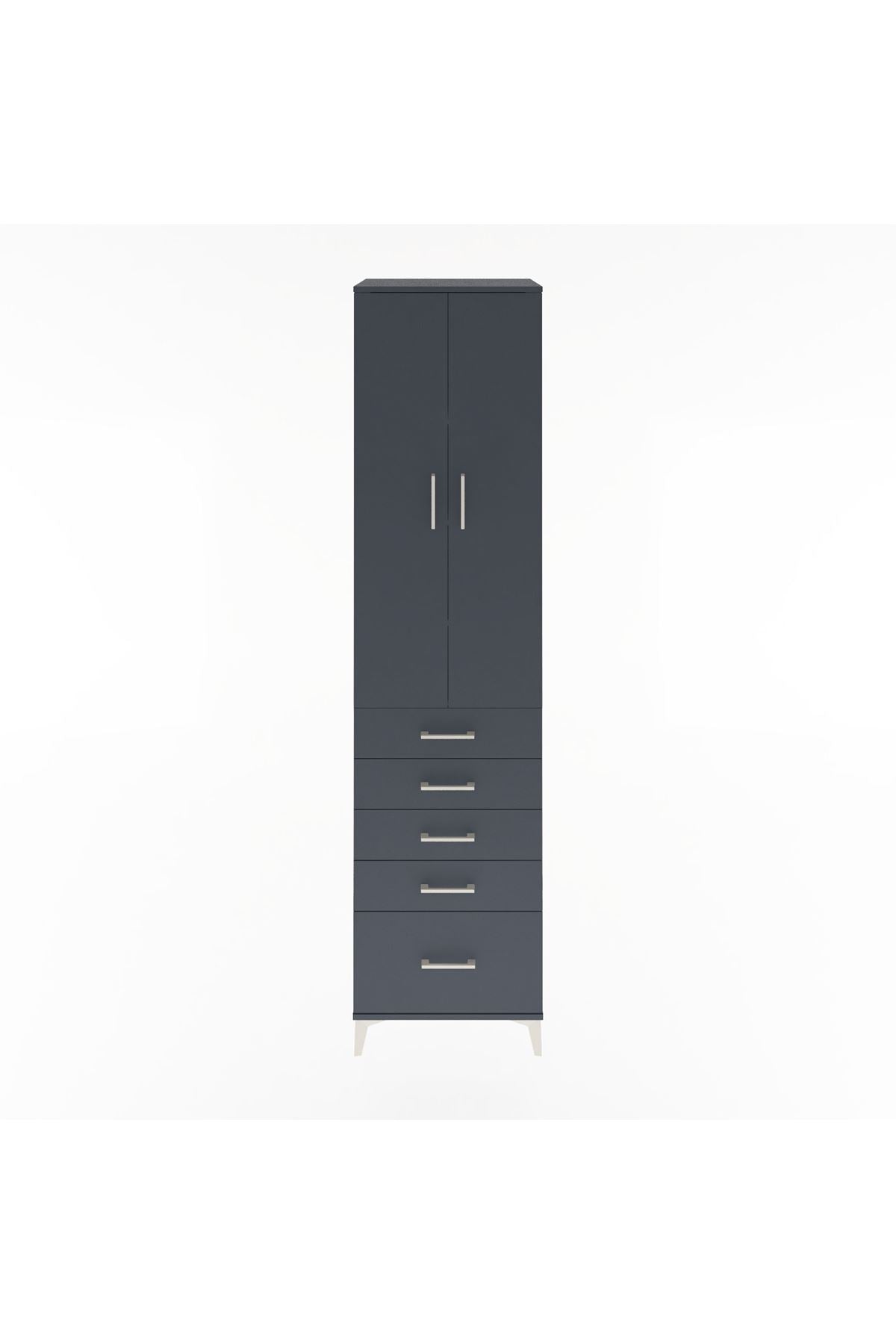 Hyperion Dolap 4 Raflı 5 Çekmeceli 2 Kapaklı 60x44x243 Antrasit-Antrasit