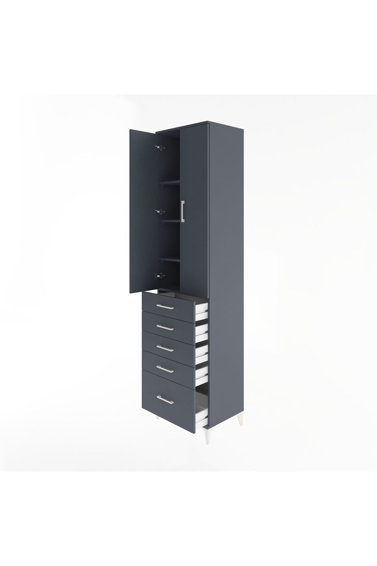 Hyperion Dolap 4 Raflı 5 Çekmeceli 2 Kapaklı 60x44x243 Antrasit-Antrasit