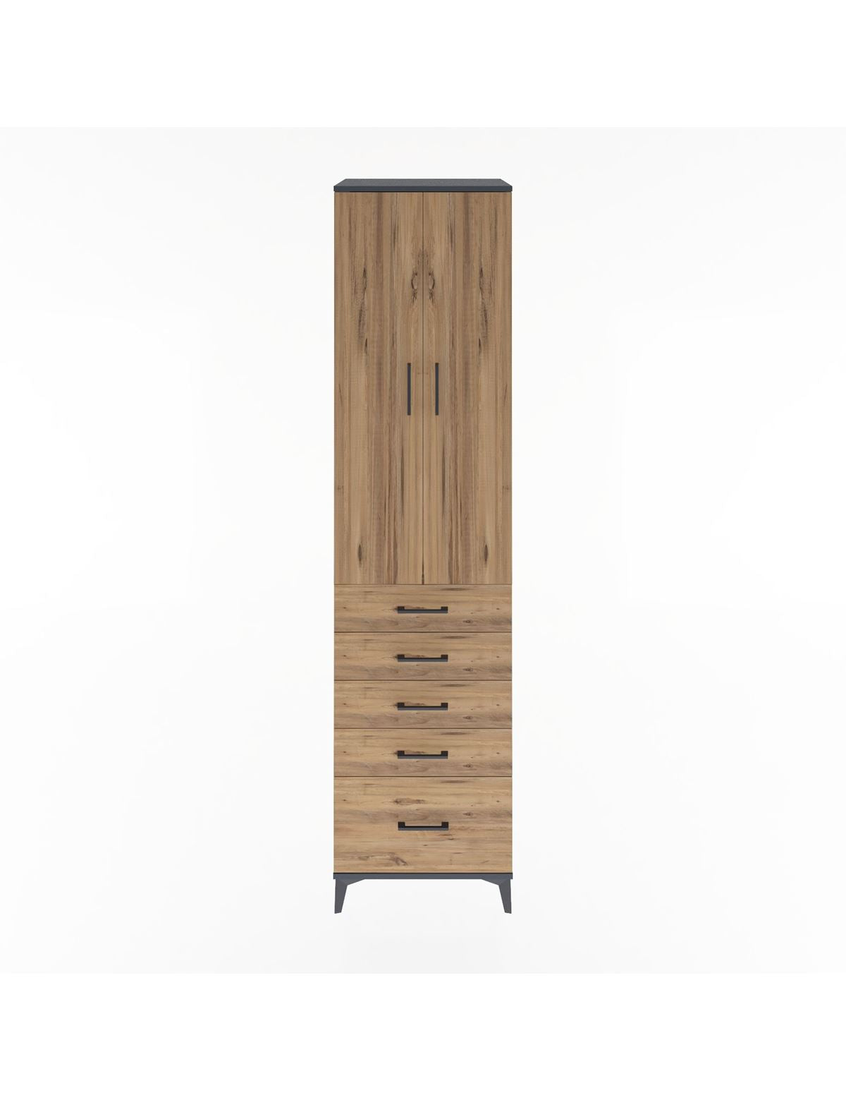 Hyperion Dolap 4 Raflı 5 Çekmeceli 2 Kapaklı 60x44x243 Antrasit-Çam