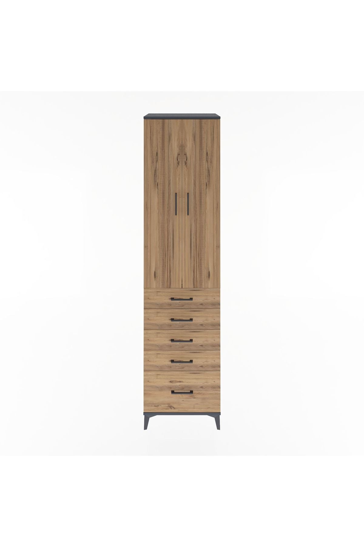 Hyperion Dolap 4 Raflı 5 Çekmeceli 2 Kapaklı 60x44x243 Antrasit-Çam