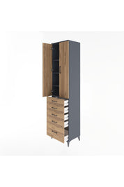 Hyperion Dolap 4 Raflı 5 Çekmeceli 2 Kapaklı 60x44x243 Antrasit-Çam