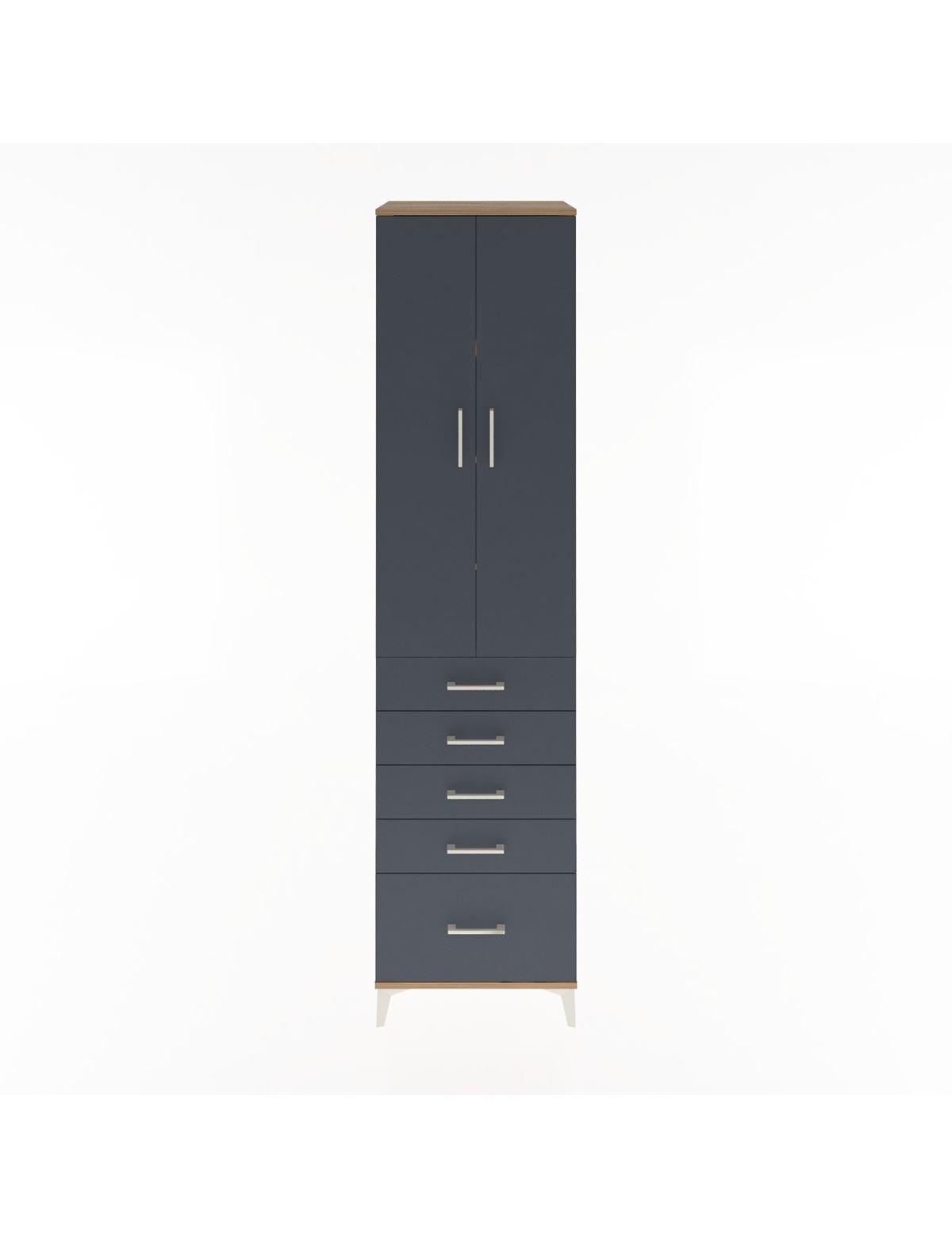 Hyperion Dolap 4 Raflı 5 Çekmeceli 2 Kapaklı 60x44x243 Çam-Antrasit