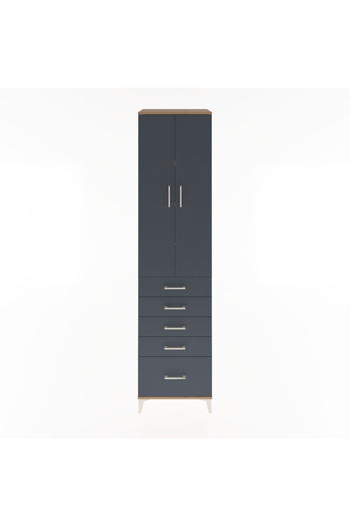 Hyperion Dolap 4 Raflı 5 Çekmeceli 2 Kapaklı 60x44x243 Çam-Antrasit