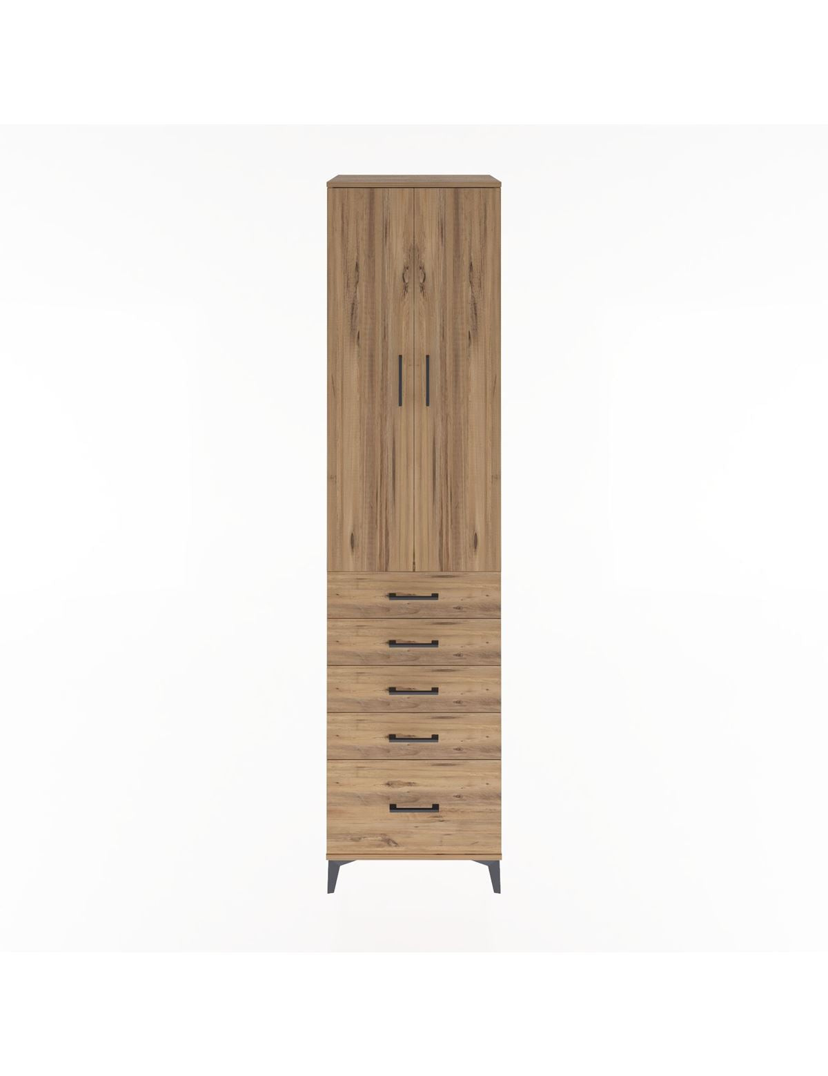 Hyperion Dolap 4 Raflı 5 Çekmeceli 2 Kapaklı 60x44x243 Çam-Çam