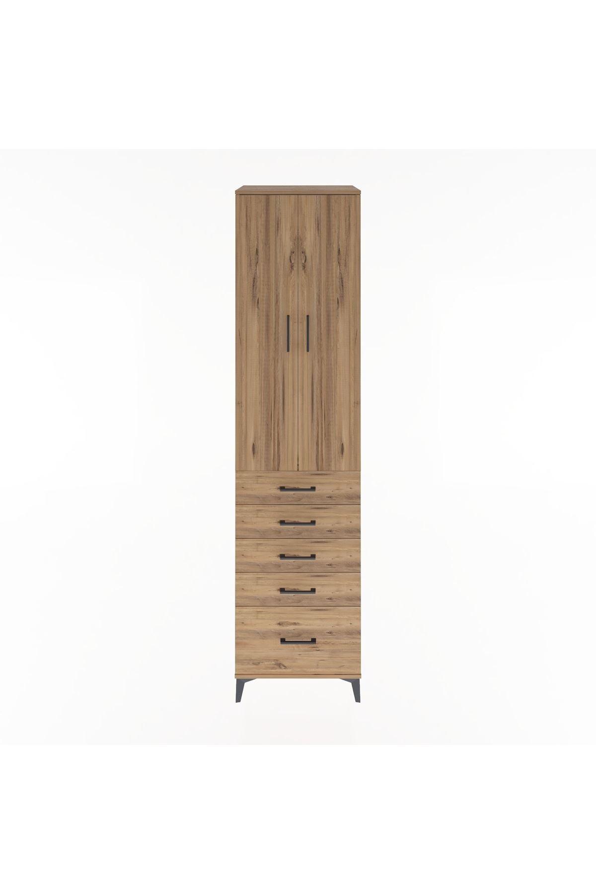 Hyperion Dolap 4 Raflı 5 Çekmeceli 2 Kapaklı 60x44x243 Çam-Çam