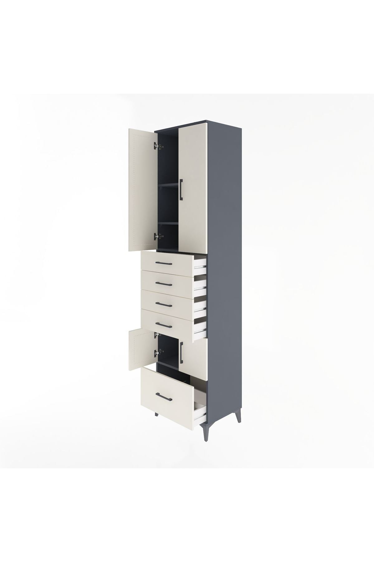 Hyperion Dolap 4 Raflı 5 Çekmeceli 4 Kapaklı 60x44x243 Antrasit-Aytaşı
