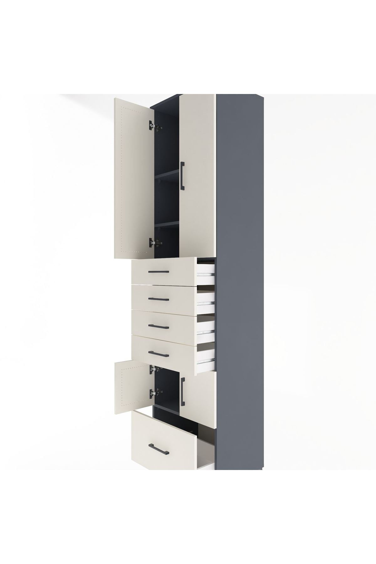 Hyperion Dolap 4 Raflı 5 Çekmeceli 4 Kapaklı 60x44x243 Antrasit-Aytaşı