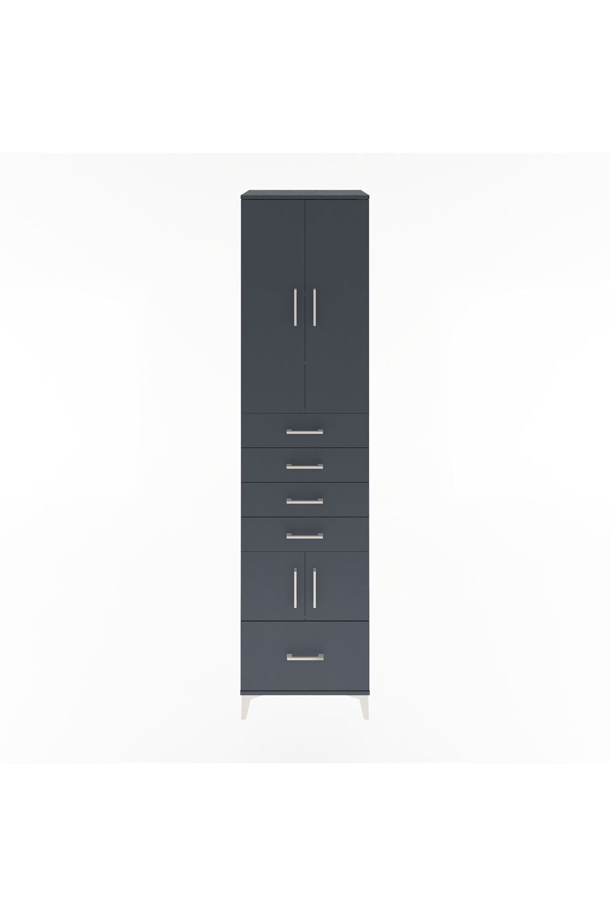 Hyperion Dolap 4 Raflı 5 Çekmeceli 4 Kapaklı 60x44x243 Antrasit-Antrasit