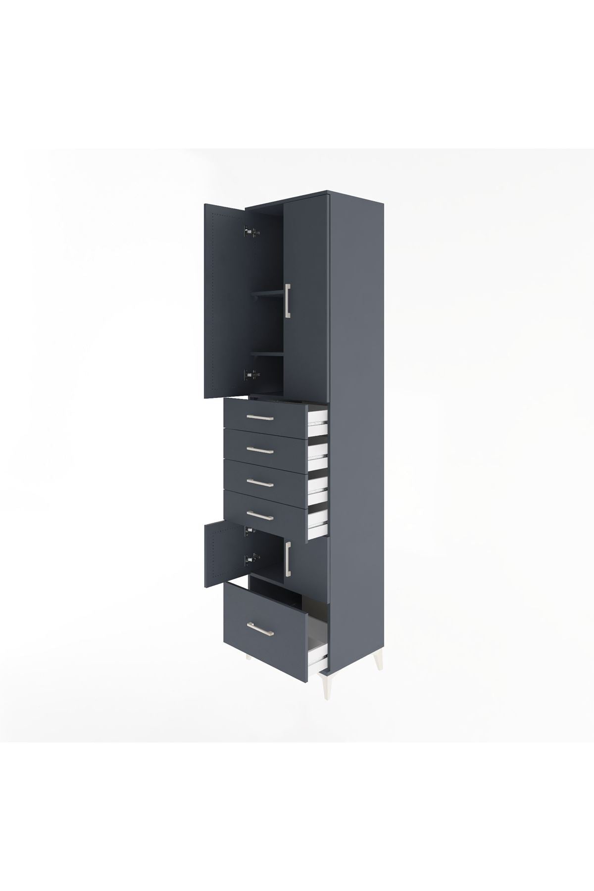 Hyperion Dolap 4 Raflı 5 Çekmeceli 4 Kapaklı 60x44x243 Antrasit-Antrasit