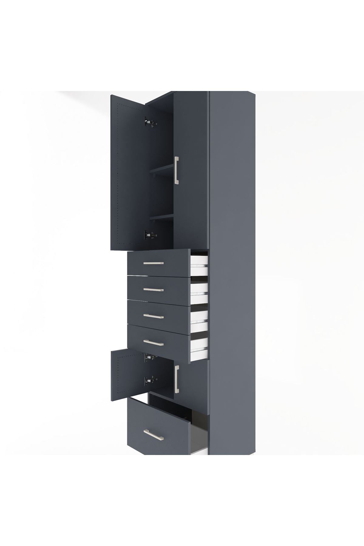 Hyperion Dolap 4 Raflı 5 Çekmeceli 4 Kapaklı 60x44x243 Antrasit-Antrasit