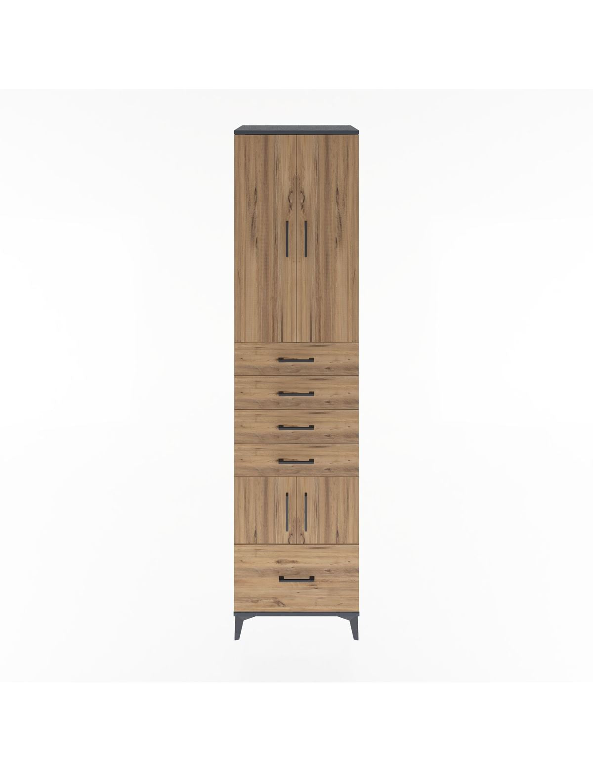 Hyperion Dolap 4 Raflı 5 Çekmeceli 4 Kapaklı 60x44x243 Antrasit-Çam