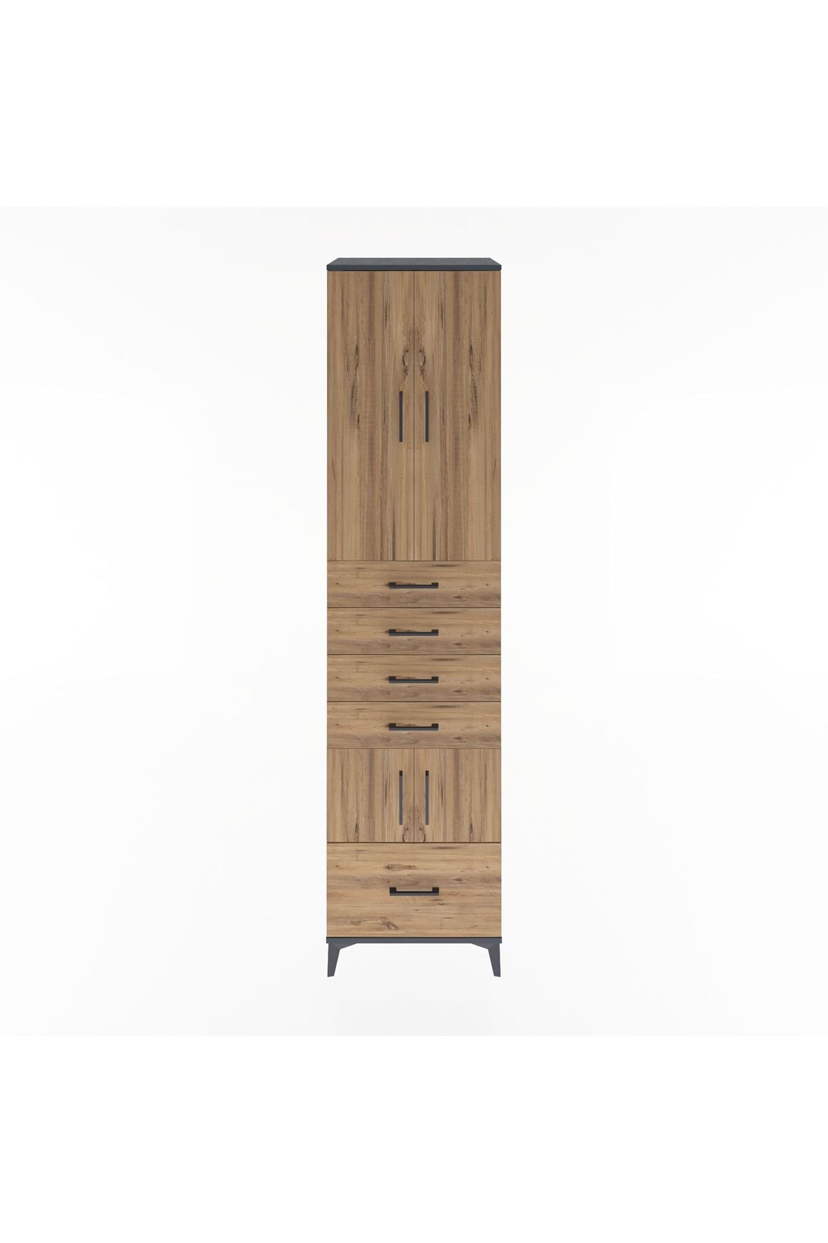 Hyperion Dolap 4 Raflı 5 Çekmeceli 4 Kapaklı 60x44x243 Antrasit-Çam