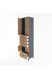 Hyperion Dolap 4 Raflı 5 Çekmeceli 4 Kapaklı 60x44x243 Antrasit-Çam