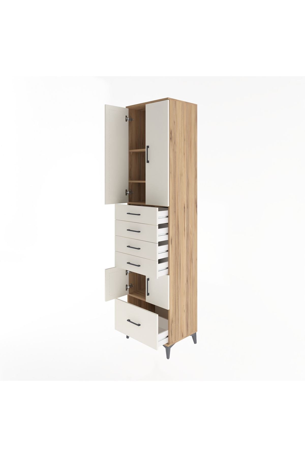 Hyperion Dolap 4 Raflı 5 Çekmeceli 4 Kapaklı 60x44x243 Çam-Aytaşı