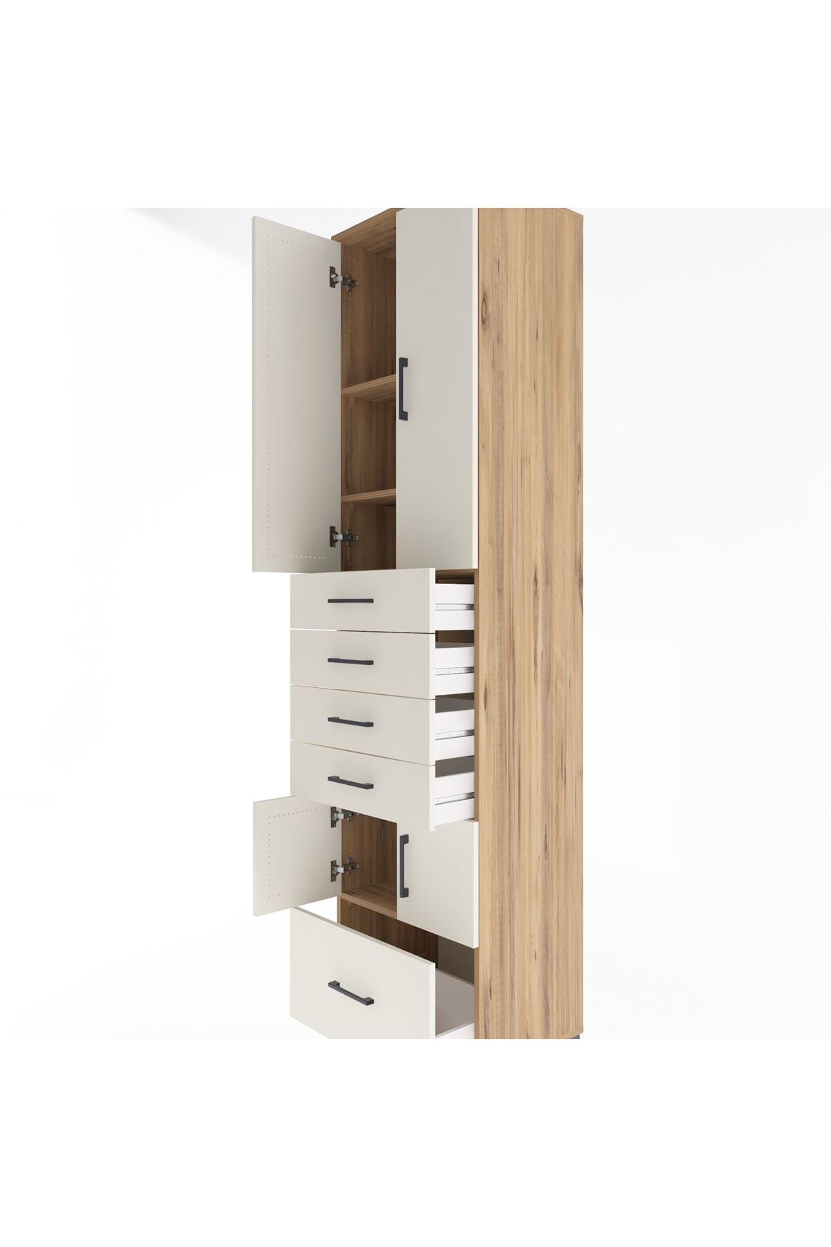 Hyperion Dolap 4 Raflı 5 Çekmeceli 4 Kapaklı 60x44x243 Çam-Aytaşı