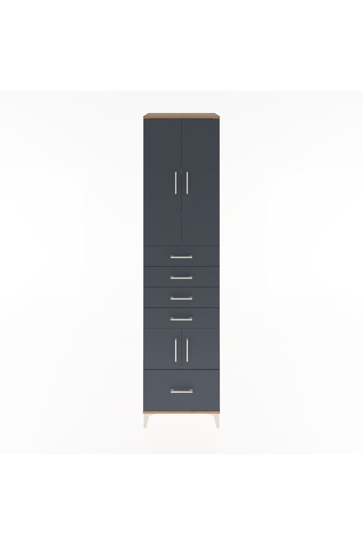 Hyperion Dolap 4 Raflı 5 Çekmeceli 4 Kapaklı 60x44x243 Çam-Antrasit