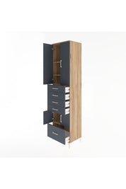 Hyperion Dolap 4 Raflı 5 Çekmeceli 4 Kapaklı 60x44x243 Çam-Antrasit