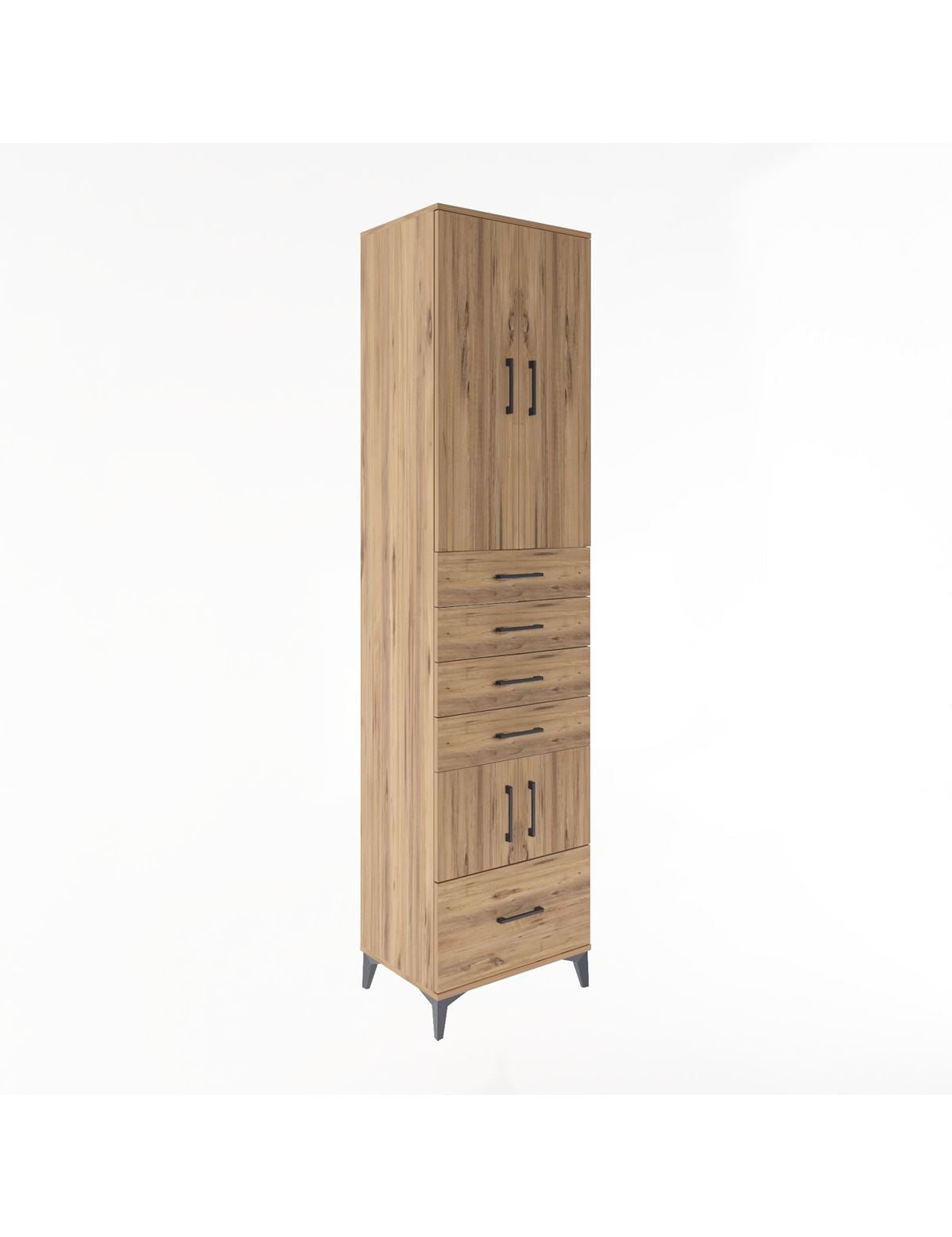 Hyperion Dolap 4 Raflı 5 Çekmeceli 4 Kapaklı 60x44x243 Çam-Çam