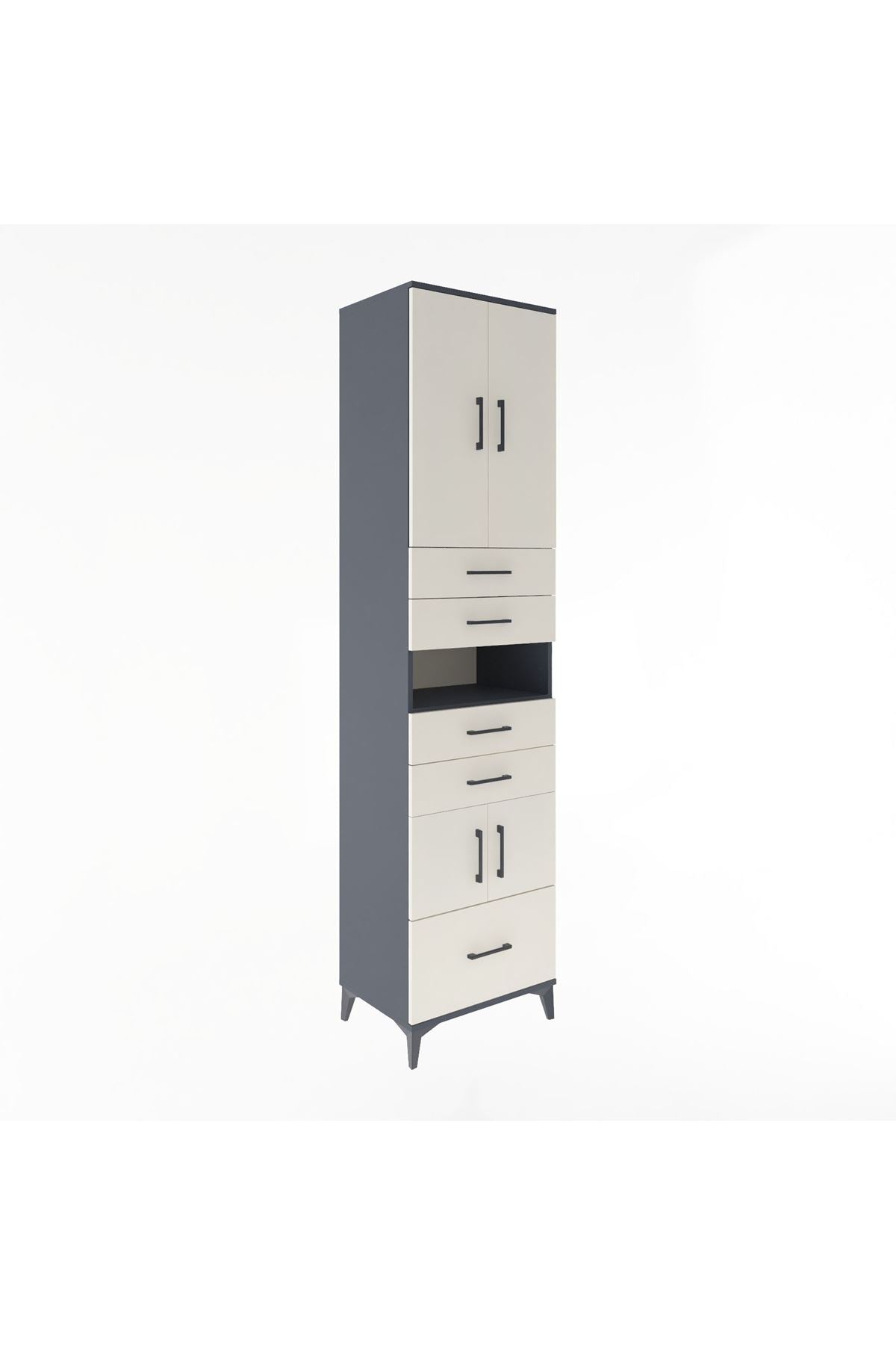 Hyperion Dolap 4 Raflı 5 Çekmeceli 4 Kapaklı 60x44x243 Antrasit-Aytaşı