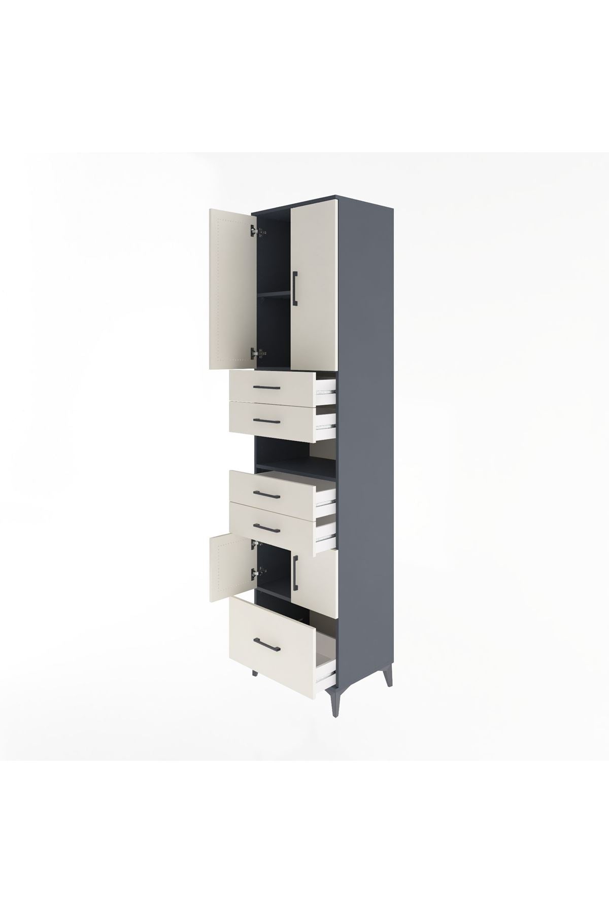 Hyperion Dolap 4 Raflı 5 Çekmeceli 4 Kapaklı 60x44x243 Antrasit-Aytaşı