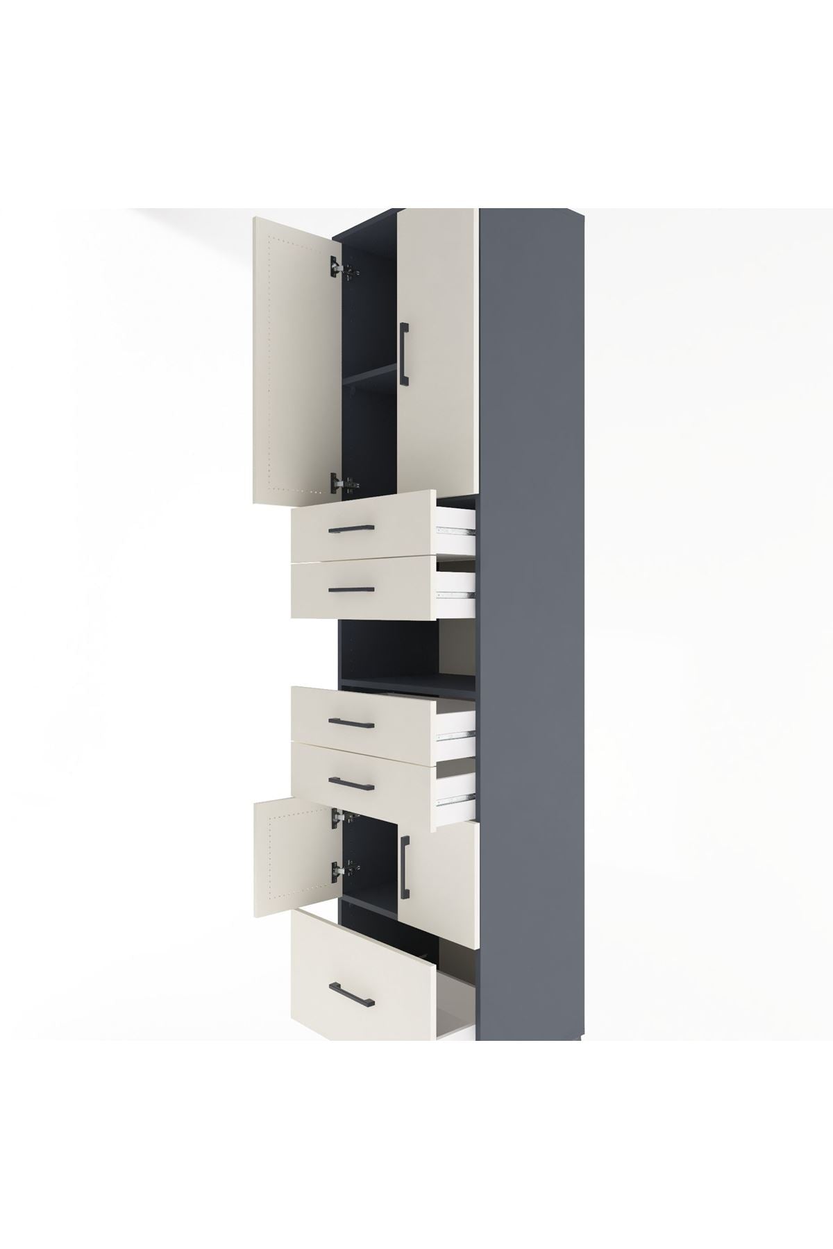 Hyperion Dolap 4 Raflı 5 Çekmeceli 4 Kapaklı 60x44x243 Antrasit-Aytaşı