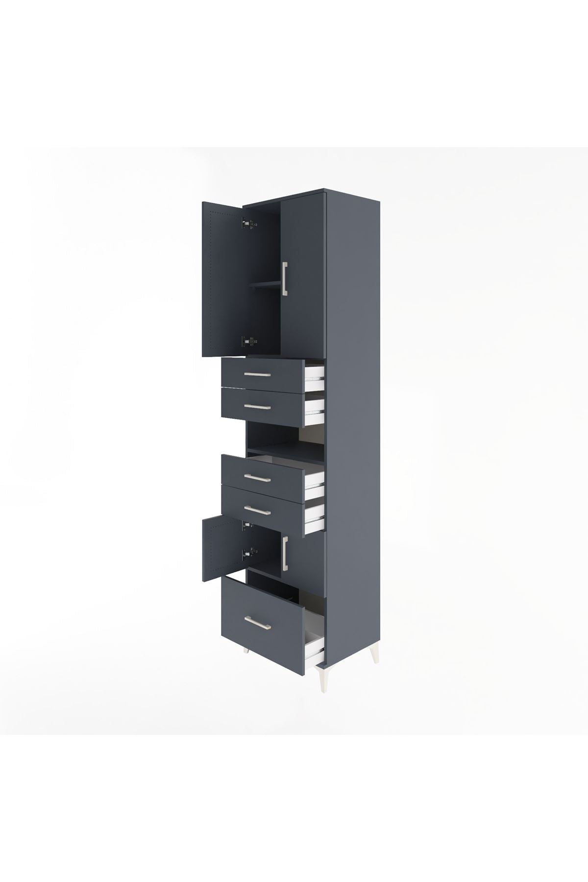 Hyperion Dolap 4 Raflı 5 Çekmeceli 4 Kapaklı 60x44x243 Antrasit-Antrasit