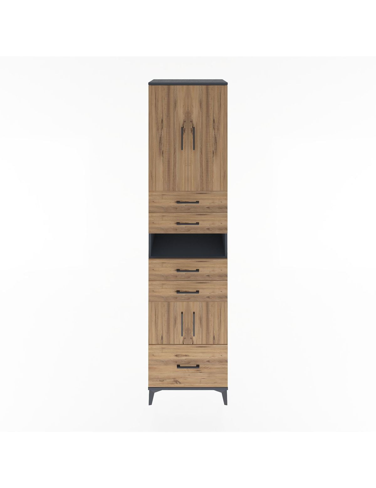 Hyperion Dolap 4 Raflı 5 Çekmeceli 4 Kapaklı 60x44x243 Antrasit-Çam