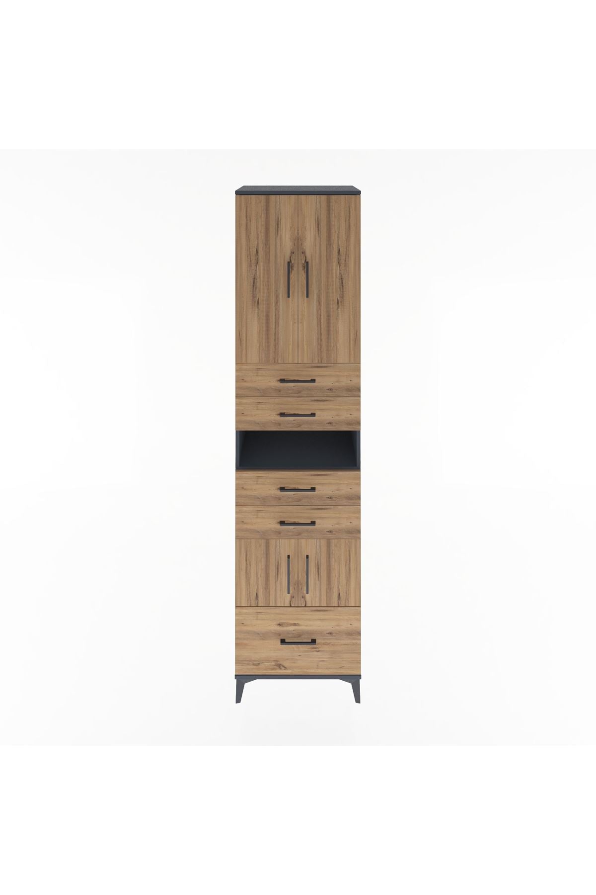 Hyperion Dolap 4 Raflı 5 Çekmeceli 4 Kapaklı 60x44x243 Antrasit-Çam