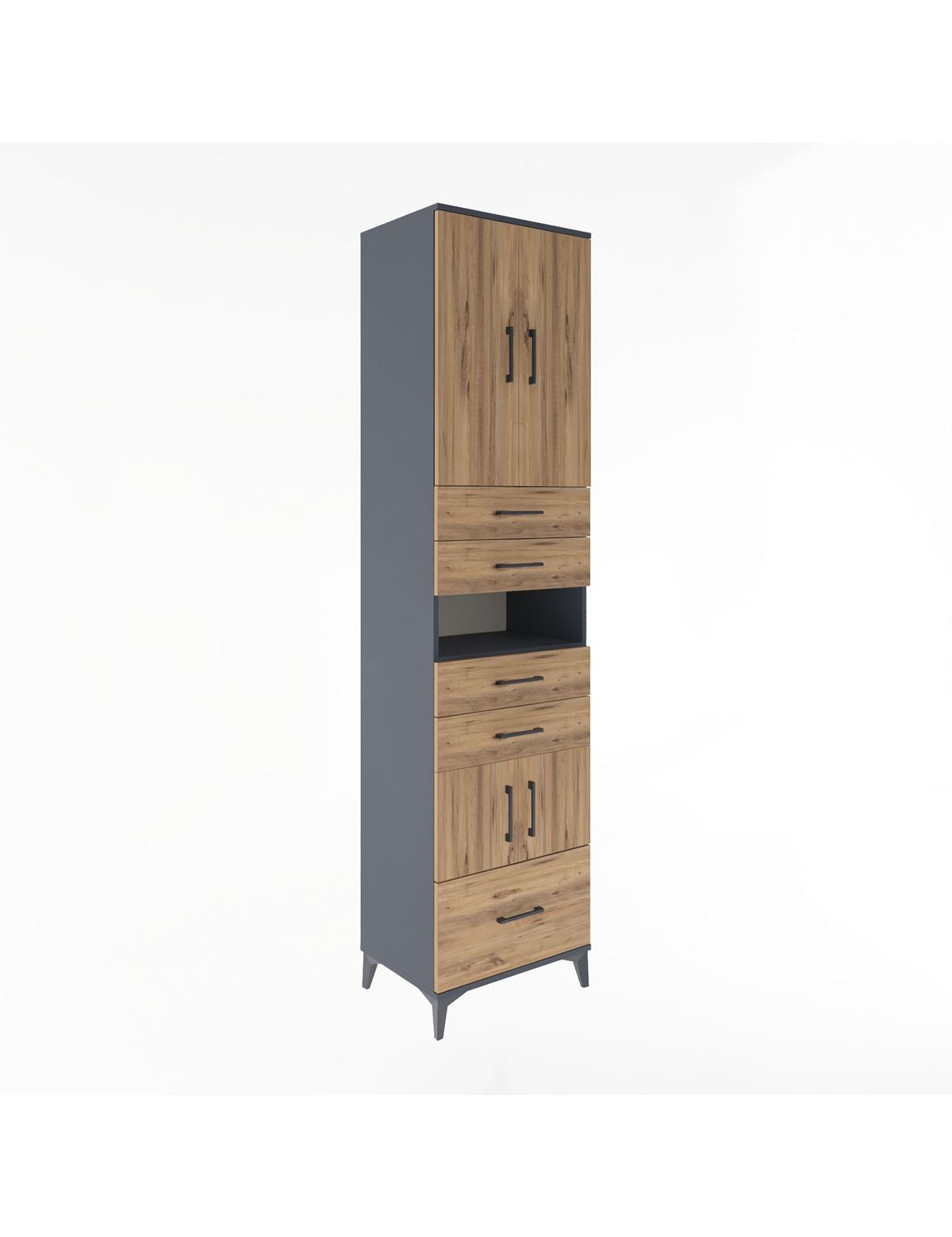 Hyperion Dolap 4 Raflı 5 Çekmeceli 4 Kapaklı 60x44x243 Antrasit-Çam