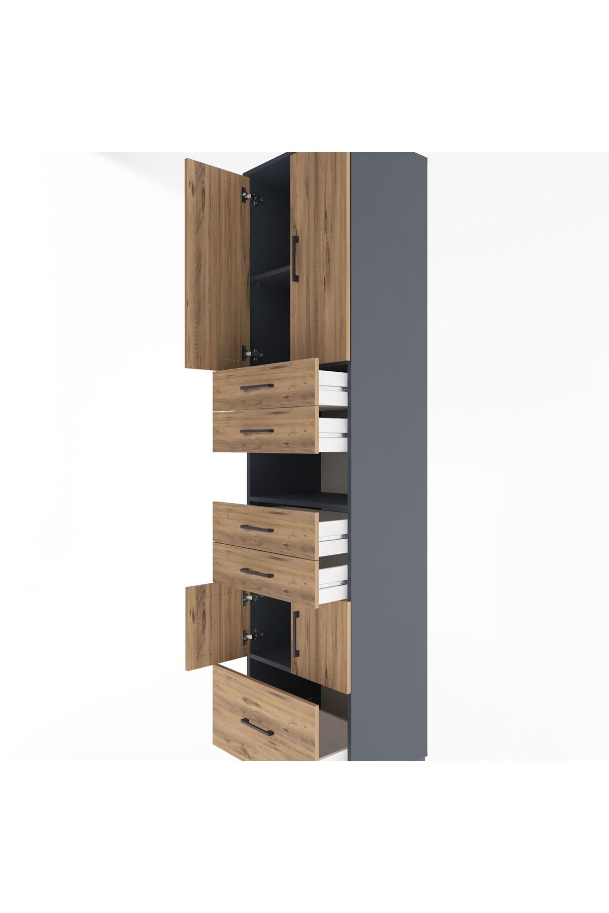 Hyperion Dolap 4 Raflı 5 Çekmeceli 4 Kapaklı 60x44x243 Antrasit-Çam