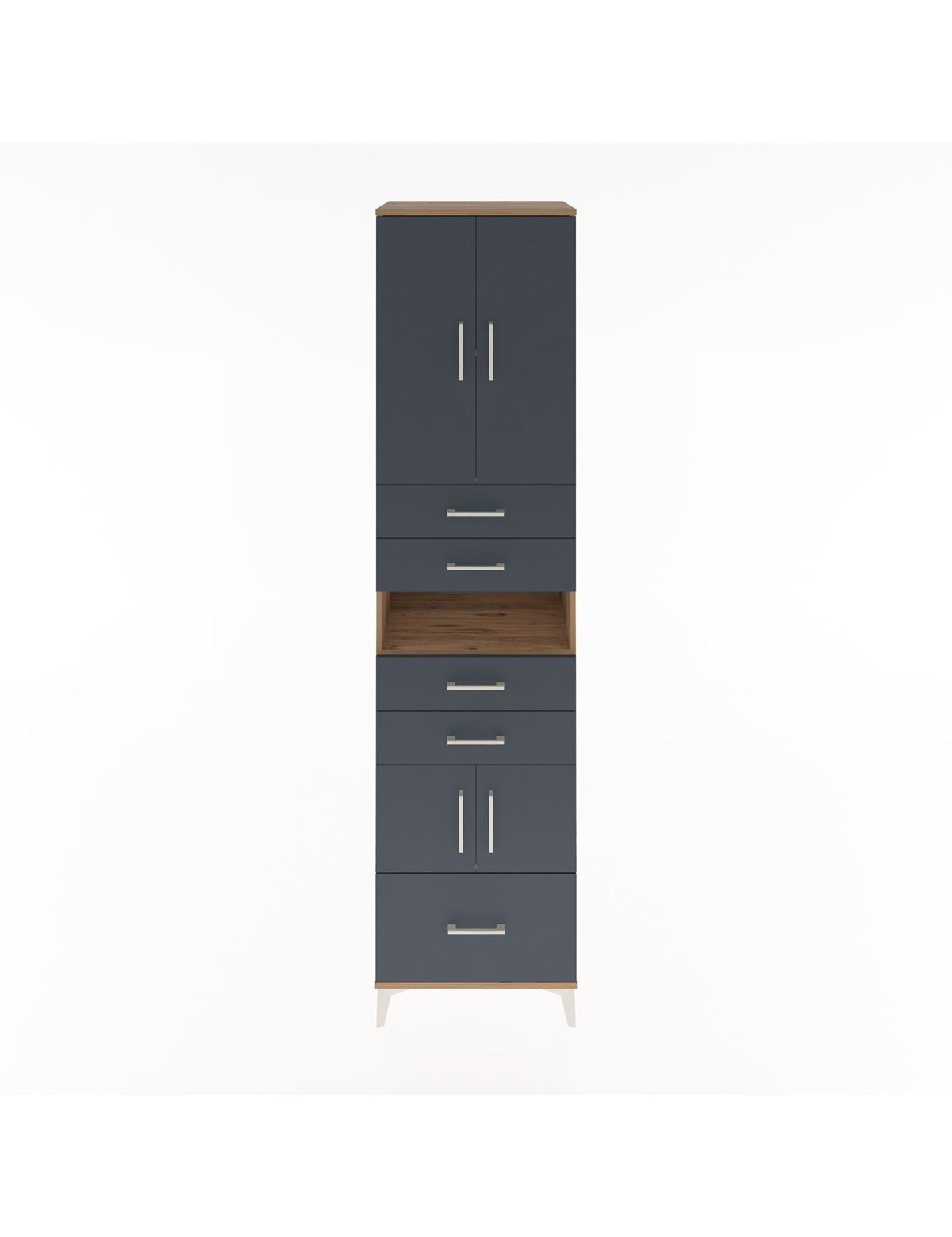 Hyperion Dolap 4 Raflı 5 Çekmeceli 4 Kapaklı 60x44x243 Çam-Antrasit