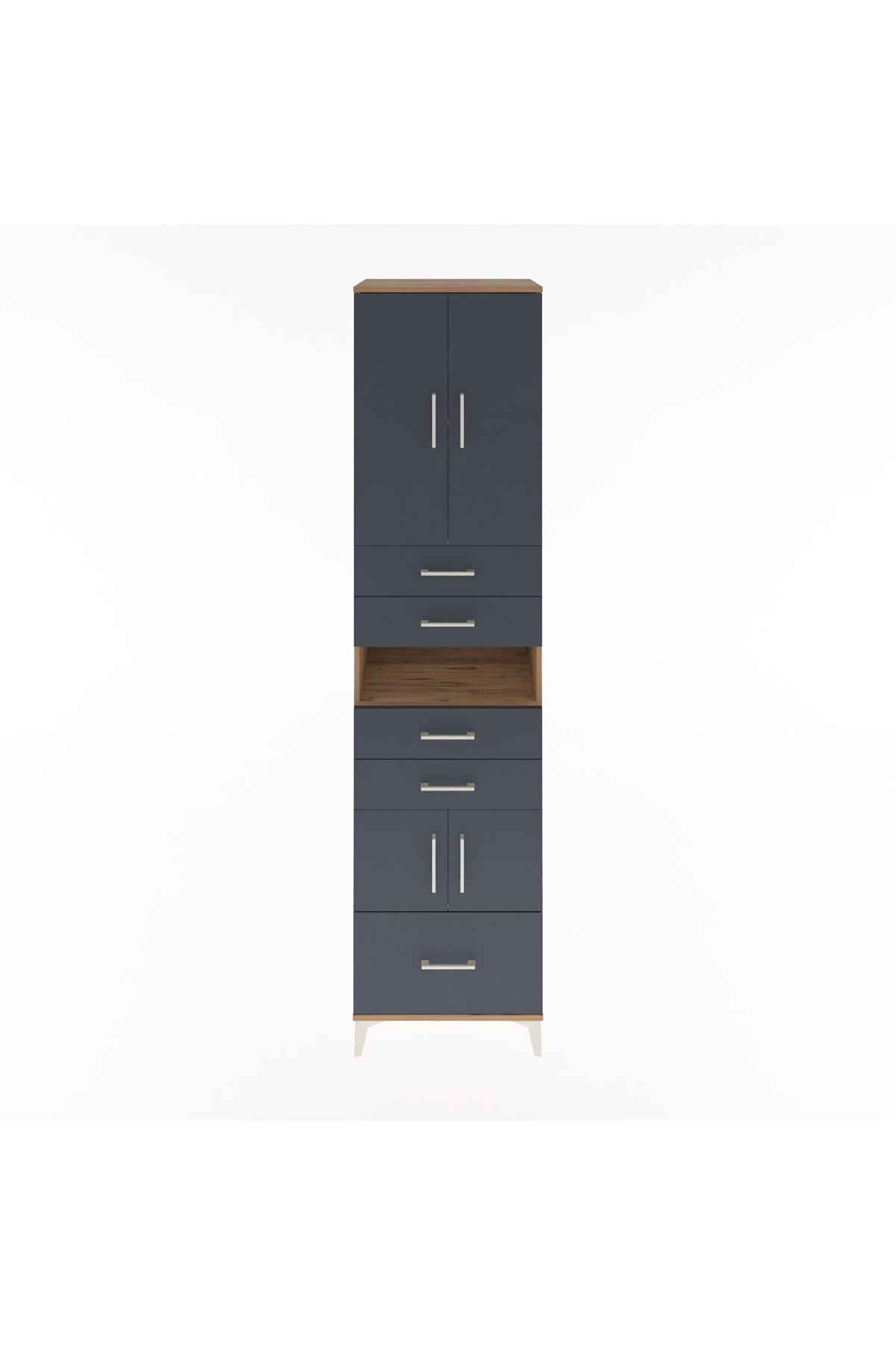 Hyperion Dolap 4 Raflı 5 Çekmeceli 4 Kapaklı 60x44x243 Çam-Antrasit