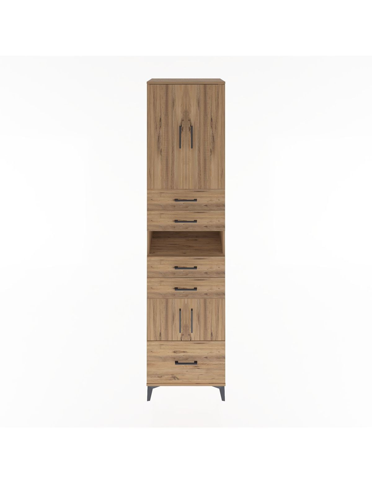 Hyperion Dolap 4 Raflı 5 Çekmeceli 4 Kapaklı 60x44x243 Çam-Çam