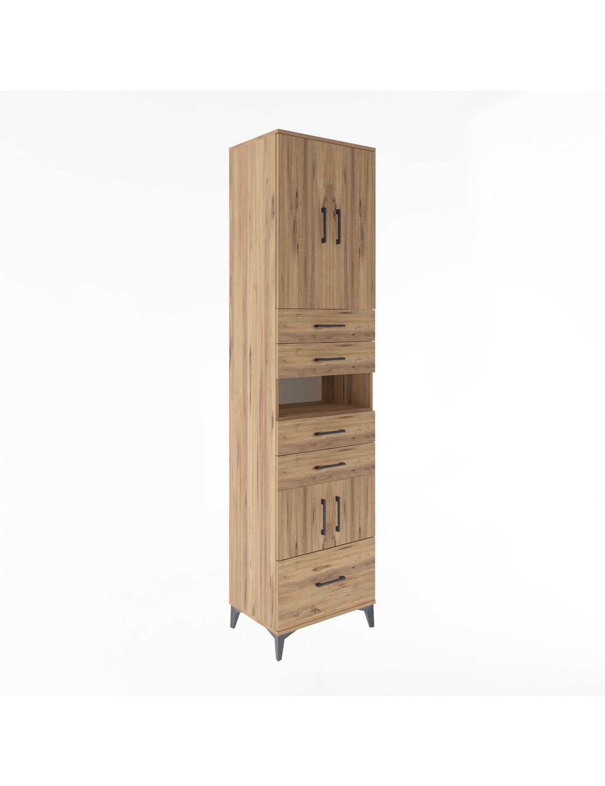 Hyperion Dolap 4 Raflı 5 Çekmeceli 4 Kapaklı 60x44x243 Çam-Çam