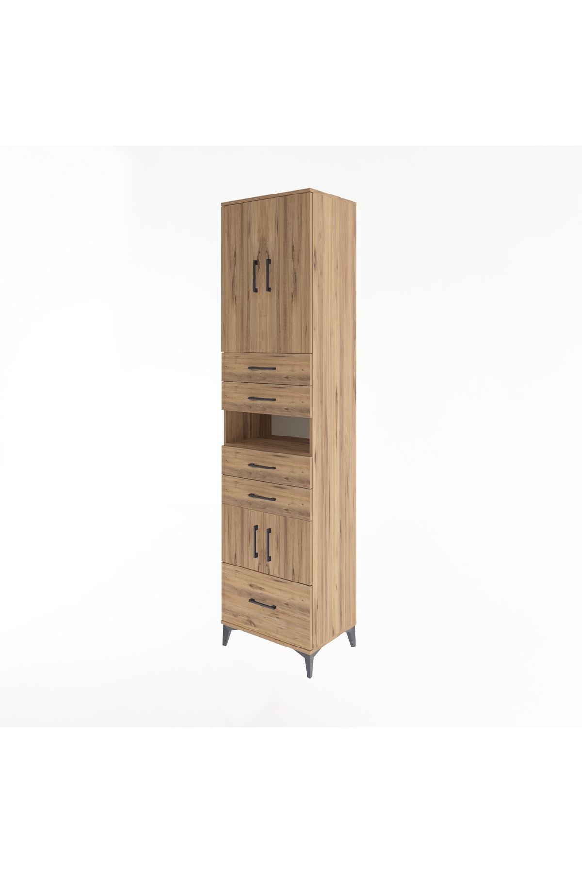 Hyperion Dolap 4 Raflı 5 Çekmeceli 4 Kapaklı 60x44x243 Çam-Çam