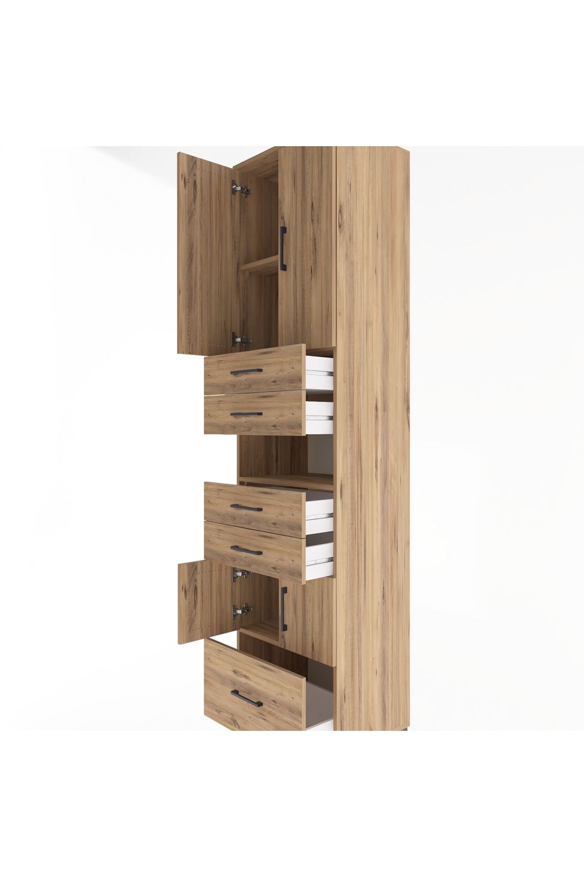 Hyperion Dolap 4 Raflı 5 Çekmeceli 4 Kapaklı 60x44x243 Çam-Çam