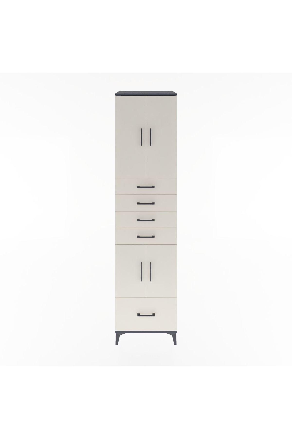 Hyperion Dolap 4 Raflı 5 Çekmeceli 4 Kapaklı 60x44x243 Antrasit-Aytaşı