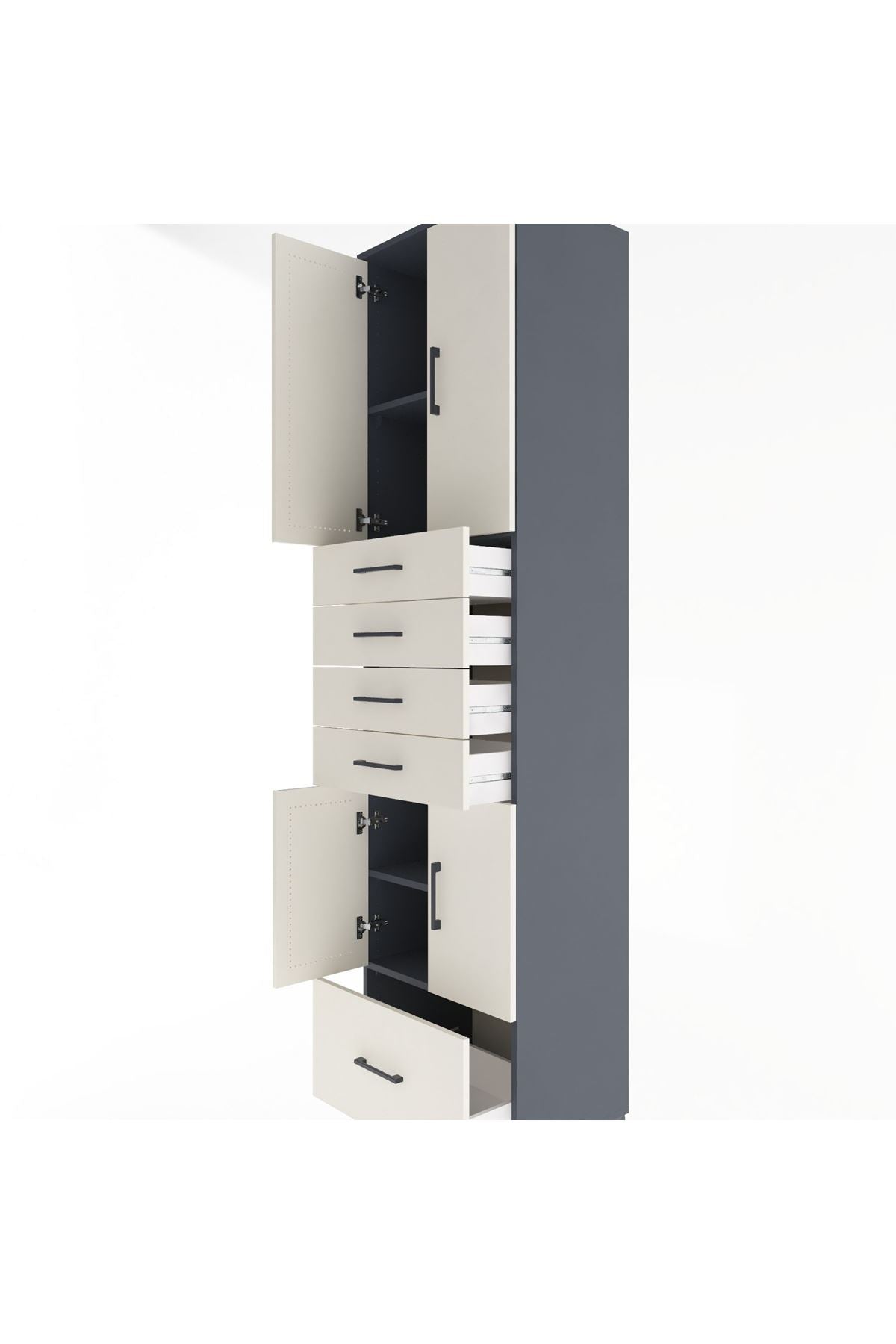 Hyperion Dolap 4 Raflı 5 Çekmeceli 4 Kapaklı 60x44x243 Antrasit-Aytaşı