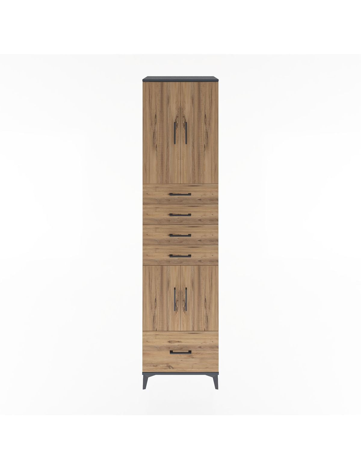 Hyperion Dolap 4 Raflı 5 Çekmeceli 4 Kapaklı 60x44x243 Antrasit-Çam