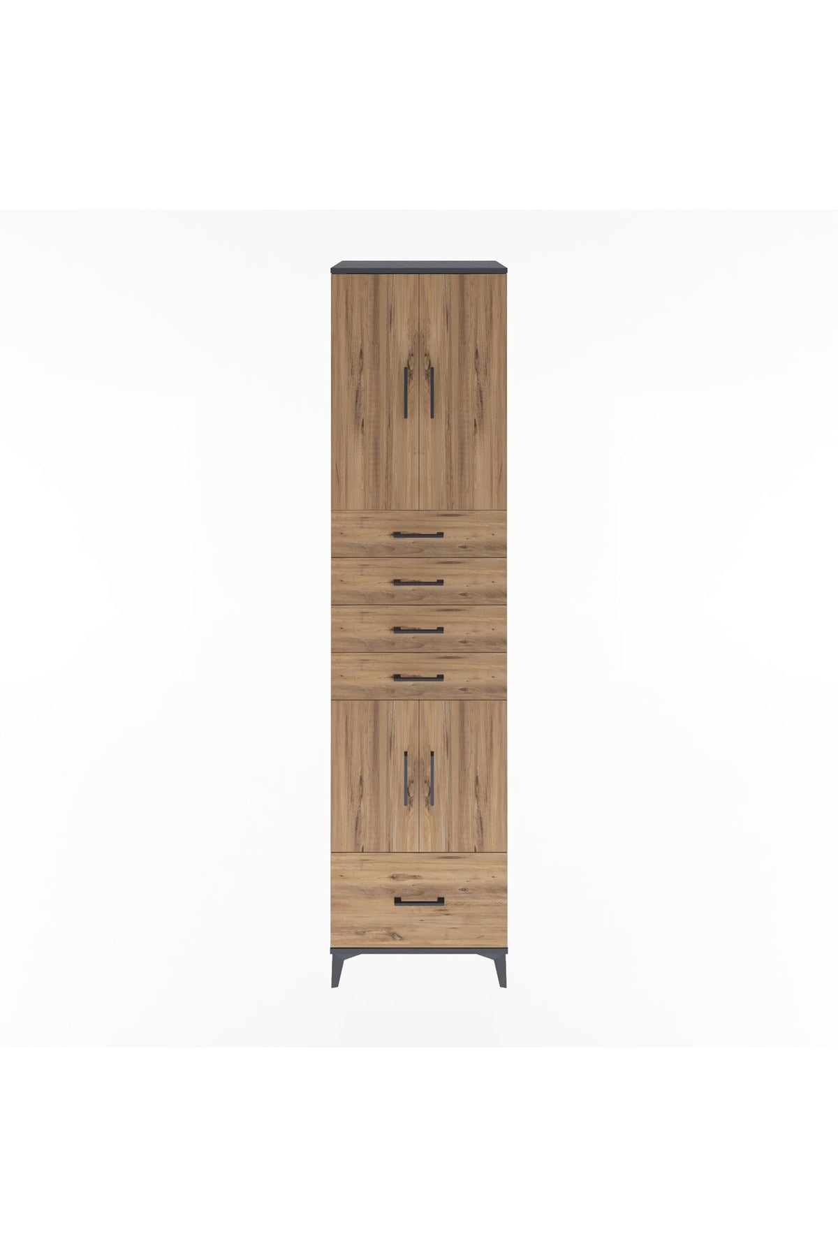 Hyperion Dolap 4 Raflı 5 Çekmeceli 4 Kapaklı 60x44x243 Antrasit-Çam