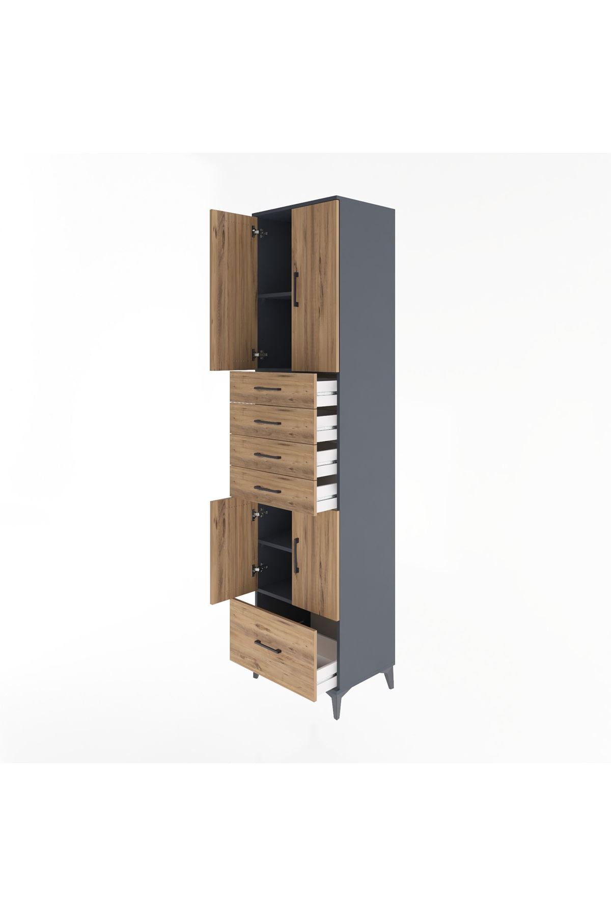 Hyperion Dolap 4 Raflı 5 Çekmeceli 4 Kapaklı 60x44x243 Antrasit-Çam